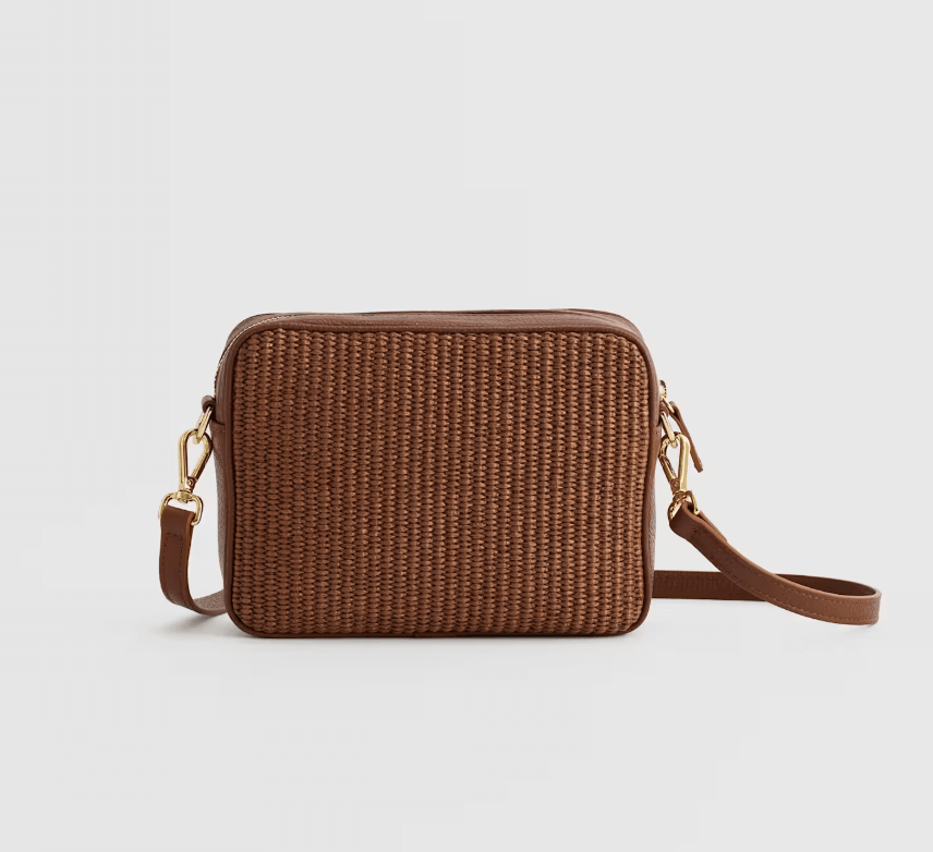 quince raffia and leather bag